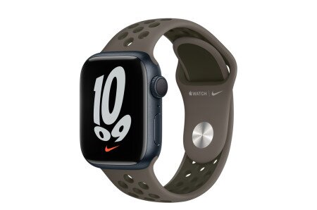 Apple Watch Series 7 Midnight Aluminum Case with Nike Sport Band - Olive  Gray/Cargo Khaki - 41mm