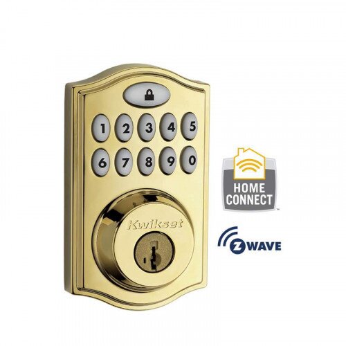 Kwikset SmartCode 914 Deadbolt with Z-Wave Technology - Lifetime Polished Brass