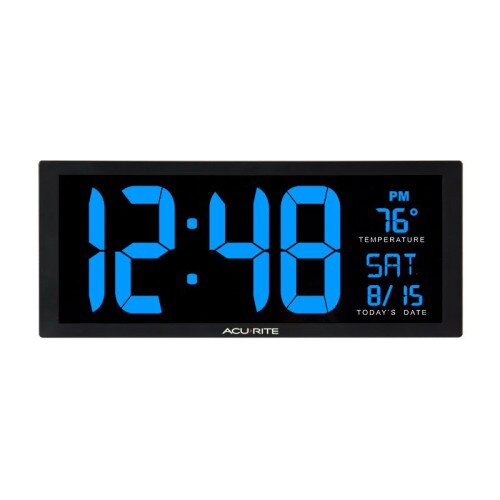 AcuRite Large Digit LED Calendar Clock With Indoor Temperature - 14.5 Inch - Blue