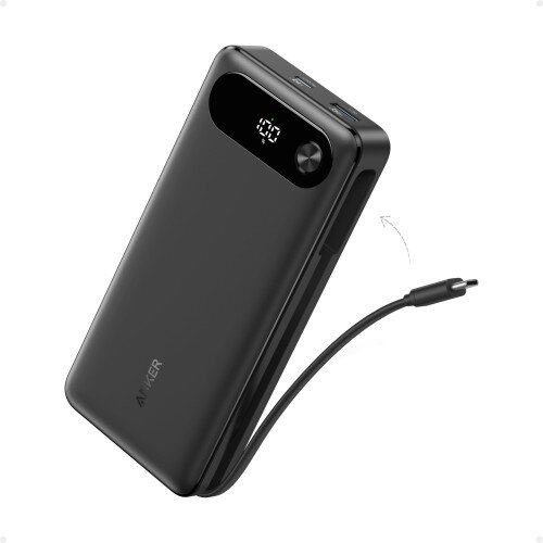 Anker Power Bank (20K, 87W, Built-In USB-C Cable) - Black