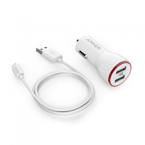 Anker PowerDrive 2 Ports & 3ft Micro USB to USB Cable Car Charger - White