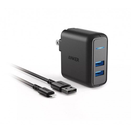 Anker Powerport Elite 24W 2 Port Wall Bundle With Powerline Select+ 3Ft A-l Cable