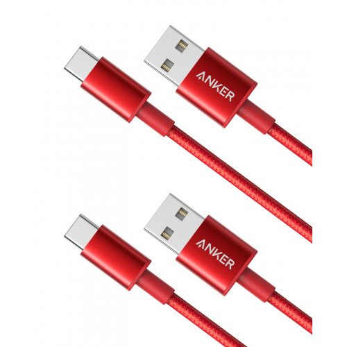 Anker Premium Double-Braided Nylon USB-C to USB-A Cable 2-Pack 3ft - Red