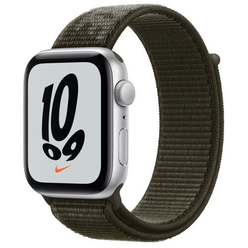 Apple Watch Nike SE Silver Aluminum Case with Nike Sport Loop - Cargo Khaki - 44mm
