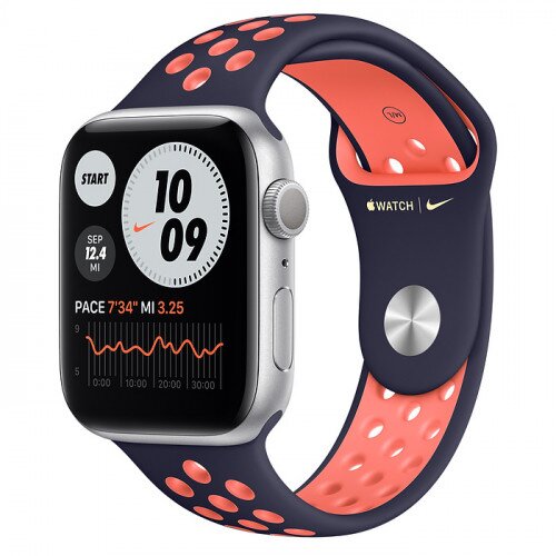 Apple Watch Nike Series 6 Silver Aluminum Case with Nike Sport Band - 44mm - Blue Black/Bright Mango
