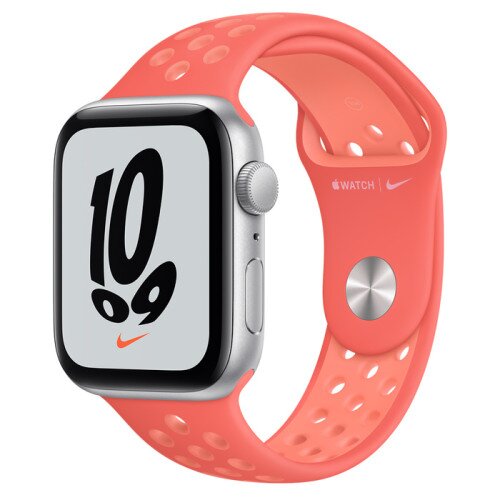 Apple Watch Nike SE Silver Aluminum Case with Nike Sport Band - Magic Ember/Crimson Bliss - 44mm