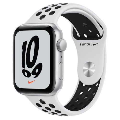 Apple Watch Nike SE Silver Aluminum Case with Nike Sport Band - Pure Platinum/Black - 44mm