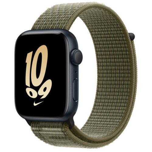Apple Watch SE (2nd Gen) Midnight Aluminum Case with Nike Sport Loop - Sequoia/Pure Platinum - 44mm