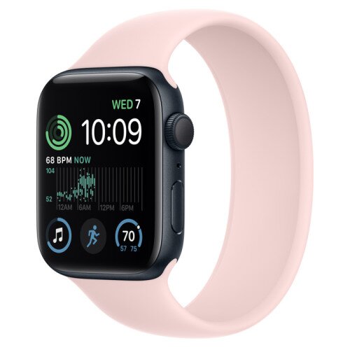 Apple Watch SE (2nd Gen) Midnight Aluminum Case with Solo Loop - Chalk Pink - 44mm - Size-1