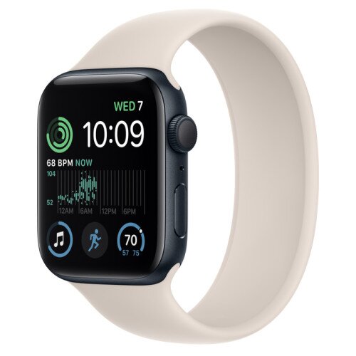 Apple Watch SE (2nd Gen) Midnight Aluminum Case with Solo Loop - Starlight - 44mm - Size-2