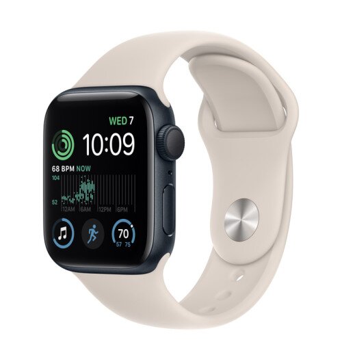 Apple Watch SE (2nd Gen) Midnight Aluminum Case with Sport Band - Starlight - 40mm - S/M