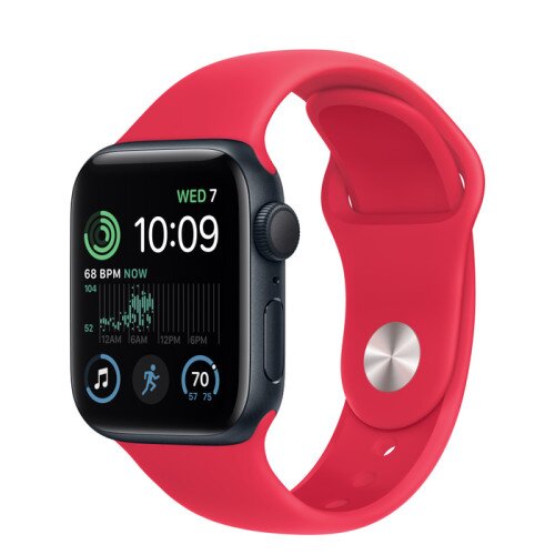 Apple Watch SE (2nd Gen) Midnight Aluminum Case with Sport Band - Red - 40mm - S/M