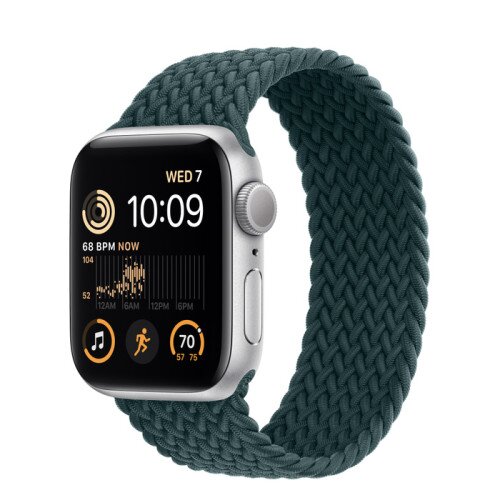 Apple Watch SE (2nd Gen) Silver Aluminum Case with Braided Solo Loop - Rainforest - 40mm - Size-8