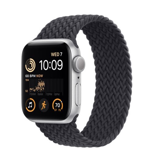 Apple Watch SE (2nd Gen) Silver Aluminum Case with Braided Solo Loop - Midnight - 40mm - Size-5