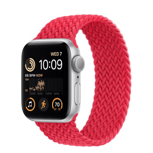 Apple Watch SE (2nd Gen) Silver Aluminum Case with Braided Solo Loop - Red - 40mm - Size-6