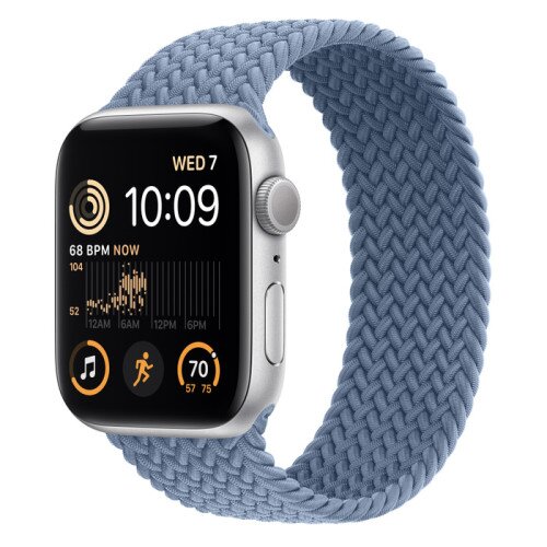 Apple Watch SE (2nd Gen) Silver Aluminum Case with Braided Solo Loop - Slate Blue - 44mm - Size-3