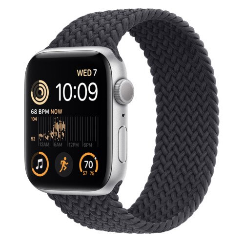 Apple Watch SE (2nd Gen) Silver Aluminum Case with Braided Solo Loop - Midnight - 44mm - Size-4