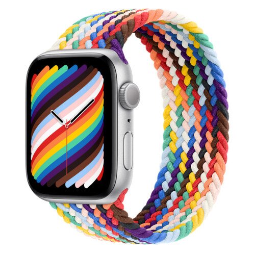 Apple Watch SE (2nd Gen) Silver Aluminum Case with Braided Solo Loop - Pride Edition - 44mm - Size-9