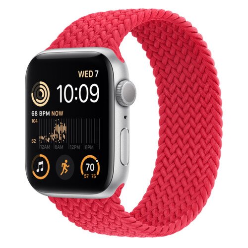 Apple Watch SE (2nd Gen) Silver Aluminum Case with Braided Solo Loop - Red - 44mm - Size-2
