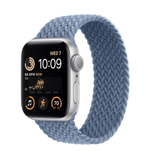 Apple Watch SE (2nd Gen) Silver Aluminum Case with Braided Solo Loop - Slate Blue - 40mm - Size-7