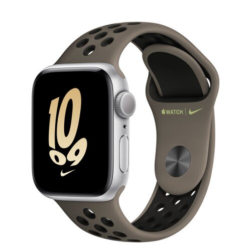 Apple Watch SE (2nd Gen) Silver Aluminum Case with Nike Sport Band - Olive Grey/Black - 40mm - S/M