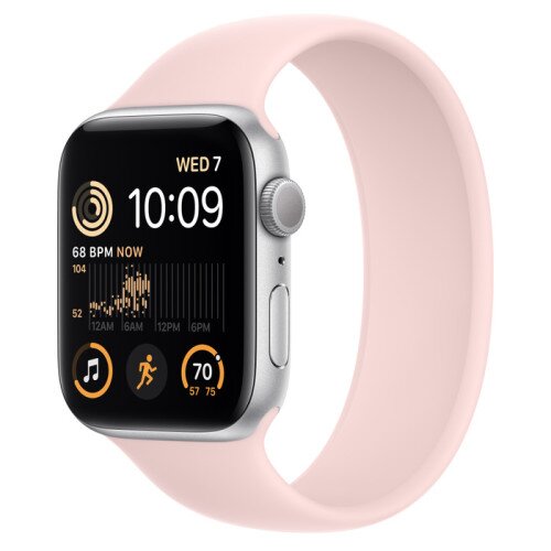 Apple Watch SE (2nd Gen) Silver Aluminum Case with Solo Loop - Chalk Pink - 44mm - Size-7