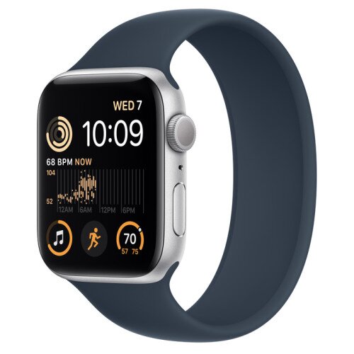 Apple Watch SE (2nd Gen) Silver Aluminum Case with Solo Loop - Storm Blue - 44mm - Size-9