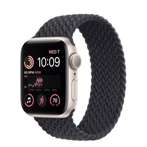 Apple Watch SE (2nd Gen) Starlight Aluminum Case with Braided Solo Loop - Midnight - 40mm - Size-1