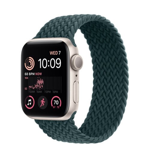 Apple Watch SE (2nd Gen) Starlight Aluminum Case with Braided Solo Loop - Rainforest - 40mm - Size-3