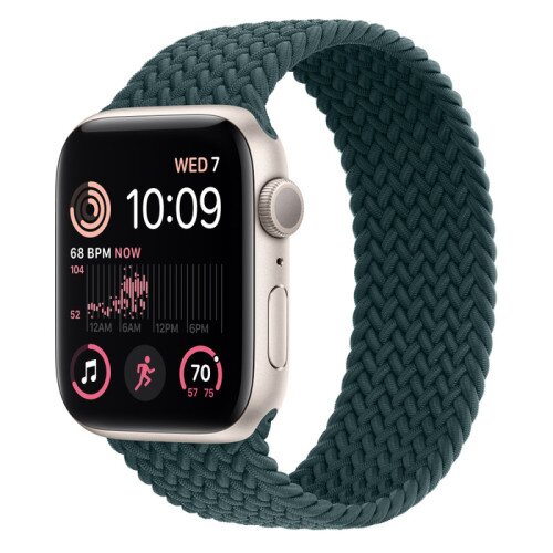 Apple Watch SE (2nd Gen) Starlight Aluminum Case with Braided Solo Loop - Rainforest - 44mm - Size-1