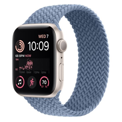 Apple Watch SE (2nd Gen) Starlight Aluminum Case with Braided Solo Loop - Slate Blue - 44mm - Size-5