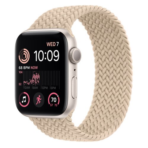 Apple Watch SE (2nd Gen) Starlight Aluminum Case with Braided Solo Loop - Beige - 44mm - Size-4