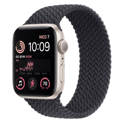 Apple Watch SE (2nd Gen) Starlight Aluminum Case with Braided Solo Loop - Midnight - 44mm - Size-2
