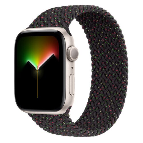 Apple Watch SE (2nd Gen) Starlight Aluminum Case with Braided Solo Loop - Black Unity - 44mm - Size-10