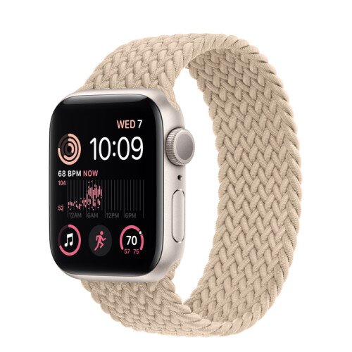 Apple Watch SE (2nd Gen) Starlight Aluminum Case with Braided Solo Loop - Beige - 40mm - Size-7