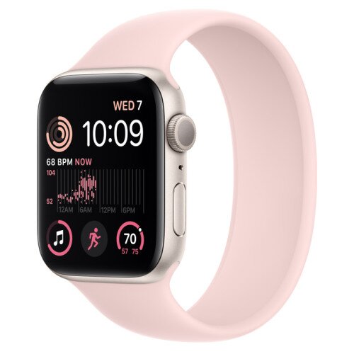 Apple Watch SE (2nd Gen) Starlight Aluminum Case with Solo Loop - Chalk Pink - 44mm - Size-2