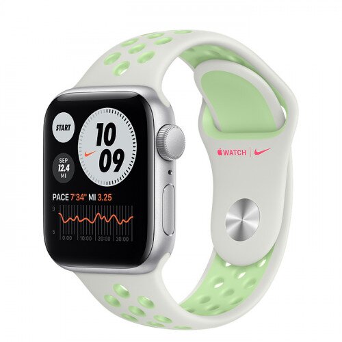 Apple Watch SE Silver Aluminum Case with Nike Sport Band - 40mm - Spruce Aura/Vapor Green