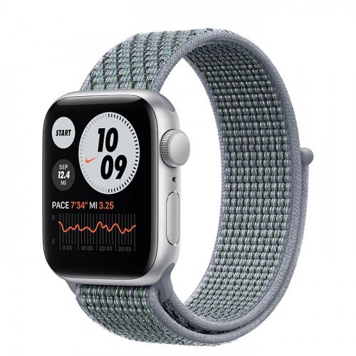 Apple Watch SE Silver Aluminum Case with Nike Sport Loop - 40mm - Obsidian Mist