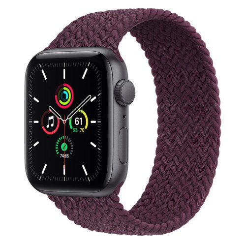 Apple Watch SE Space Gray Aluminum Case with Braided Solo Loop - Dark Cherry - 44mm - 12