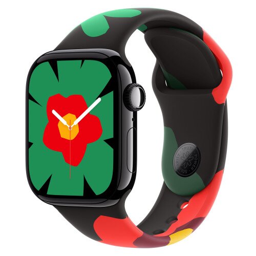 Apple Watch Series 10 - 42mm - M/L - Jet Black Aluminum Case - Black Unity - Unity Bloom