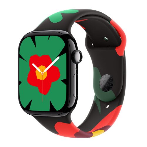 Apple Watch Series 10 - 46mm - S/M - Jet Black Aluminum Case - Black Unity - Unity Bloom