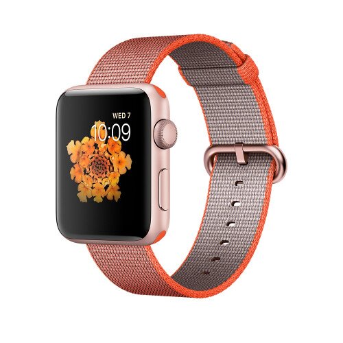Apple Watch Series 2 - 42mm - Rose Gold Aluminum Case - with Space Orange/Anthracite Woven Nylon