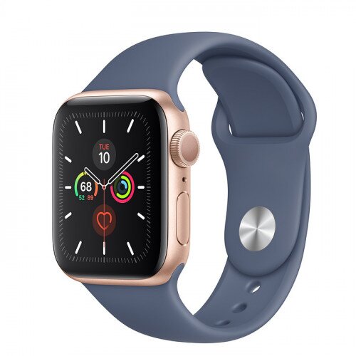Apple Watch Series 5 with Alaskan Blue Sport Band - Gold Aluminum Case - 44mm