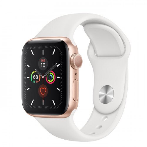 Apple Watch Series 5 with White Sport Band - Gold Aluminum Case - 44mm