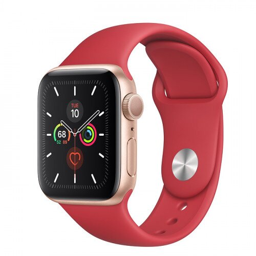 Apple Watch Series 5 with Product Red Sport Band - Gold Aluminum Case - 44mm