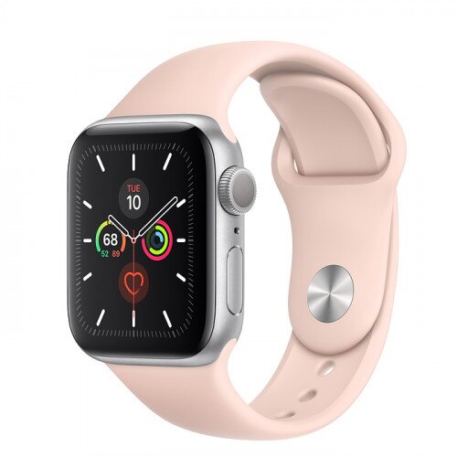 Apple Watch Series 5 with Pink Sand Sport Band - Silver Aluminum Case - 44mm