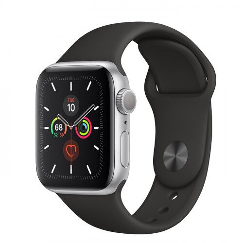Apple Watch Series 5 with Black Sport Band - Silver Aluminum Case - 40mm