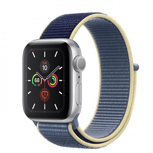 Apple Watch Series 5 with Alaskan Blue Sport Loop - Silver Aluminum Case - 44mm