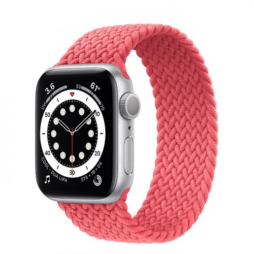 Apple Watch Series 6 Silver Aluminum Case with Braided Solo Loop - 40mm - Size-8 - Pink Punch