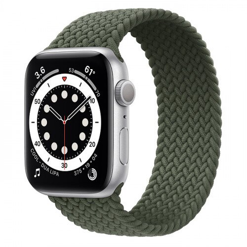 Apple Watch Series 6 Silver Aluminum Case with Braided Solo Loop - 44mm - Size-10 - Inverness Green